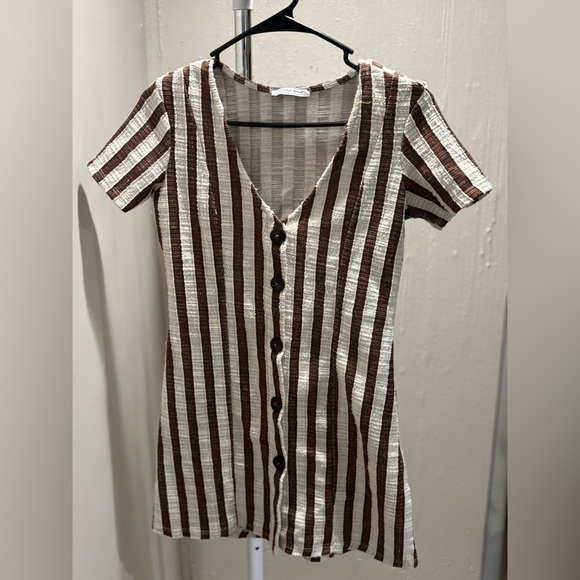 Zara Trafaluc Brown and White Striped Mini Dress - Picture 5 of 8